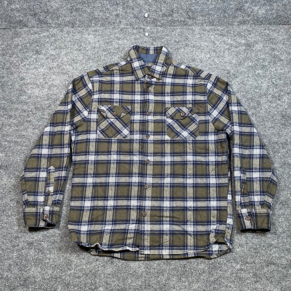 Jachs MFG Mens Heritage Flannel Shirt Large Olive Green Blue Plaid Cotton
